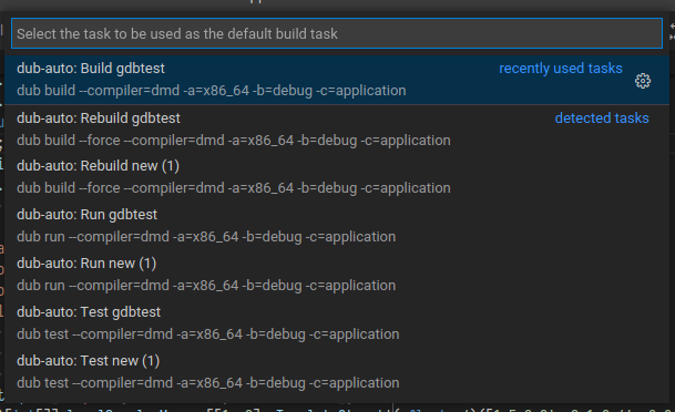 ctrl-shift-b build tasks list in vscode